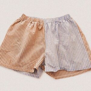 Two-Tone Tan & Blue pin Striped Boxer Shorts Indie Minimalist Unisex Small